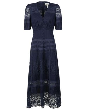 Saloni Kleedjes ,Blauw ,Katoen Lea Lange Kanten Jurk