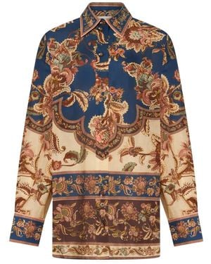 Zimmermann Overhemden ,Veelkleurig ,Leer Zijden Blouse Met Print - Blauw