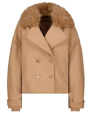 Monari Jassen ,Bruin ,Wol Jas Met Faux Bontkraag - Naturel