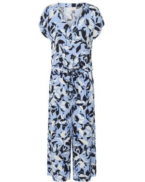 Kaffe Jumpsuits & Playsuits ,Veelkleurig ,Blauwe Bloemenprint Jumpsuit Met Korte Mouwen