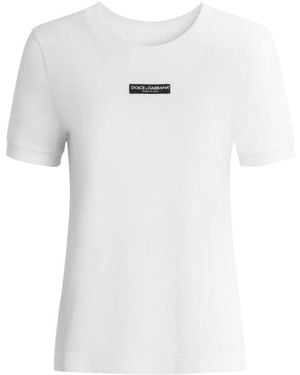 Dolce & Gabbana Tops ,Wit ,Katoen Logo Katoenen T-Shirt