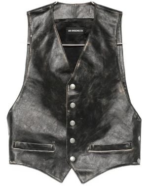 Ann Demeulemeester Zwart Leren Mouwloos Buitenkleding - Grijs
