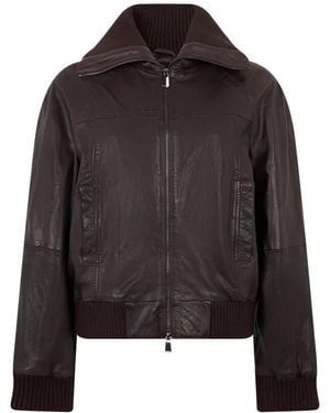 Pinko Jassen ,Bruin ,Wol Leren Jas Met Gebreide Inzetstukken - Zwart
