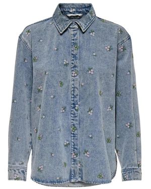 ONLY Overhemden ,Blauw ,Katoen Bloemenpatroon Katoenen Shirt Met Automatische Knoopsluiting