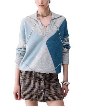 Liu Jo Truien & Vesten ,Blauw ,Wf 6182 V-Neck Trui