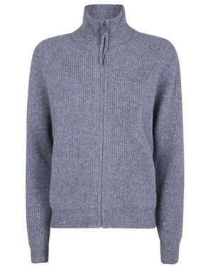 Seventy Geribbelde Trui Met Volledige Ritssluiting En Pailletten - Blauw