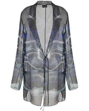 Giorgio Armani Seiden v-ausschnitt hemd - Blau