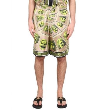 Versace Korte Broeken ,Groen ,Leer Printed Silk Twill Shorts