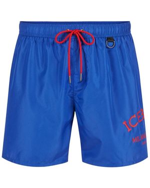 Iceberg Blaue Badeboxershorts Mit Kordelzug Und Kontrastierendem Logo Am Bein