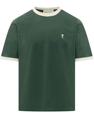 Ami Paris Tops ,Groen ,Katoen Contrasterend Katoenen T-Shirt Met Ami De Coeur