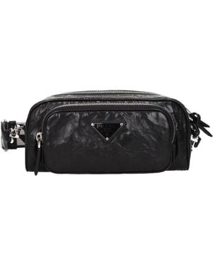 Prada Schwarze Leder-Crossbody-Tasche Mit Logo
