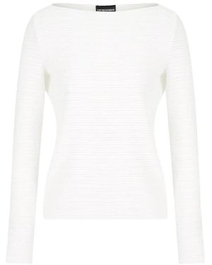 Emporio Armani Maglia in jersey a coste scollo a barca manica lunga - Bianco