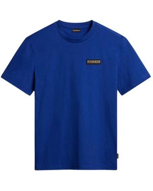 Napapijri Tops ,Blauw ,Katoen Blauw Katoenen T-Shirt Korte Mouw