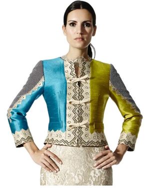 Moskada Tops ,Veelkleurig ,Leer Bedrukte Zijden Jas - Blauw