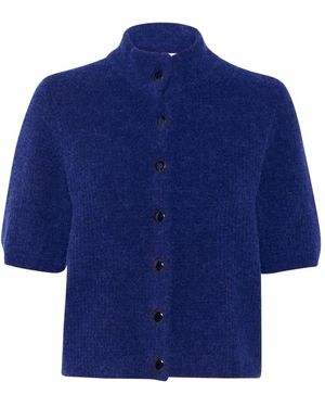Gestuz Blauer Kurz-Cardigan Mit Stehkragen