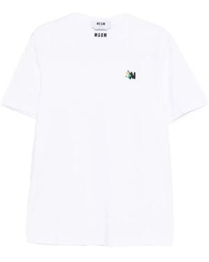 MSGM T-Shirt Met Logo-Borduursel - Wit