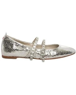 Halmanera Schoenen ,Grijs ,Leer Zilveren Gekraakt Leren Ballerina Schoenen - Metallic