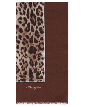 Dolce & Gabbana Accessoires ,Bruin ,Zijden Sjaal Met Luipaardprint