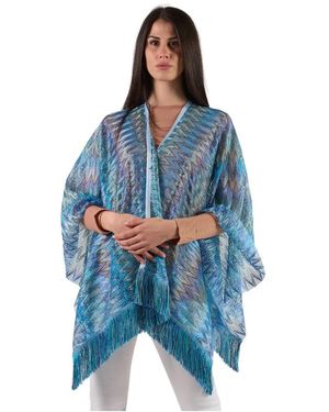 Missoni Jassen ,Blauw ,Blauwe Franje Cape Zig-Zag Patroon