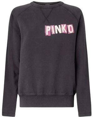 Pinko Hoodies & Sweatvesten ,Zwart ,Katoen Maglia Felpa Stampa Logo - Grijs