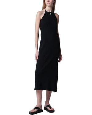 Courreges Kleedjes ,Zwart ,Katoen Contrast Jurk Met Striksluiting
