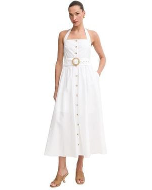 Fracomina Midi-Kleid Mit Neckholder Und Gürtel - Weiß