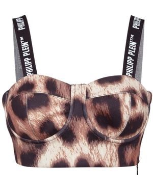 Philipp Plein Tops ,Bruin ,Satijn Top Luipaard - Roze