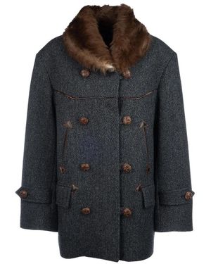Prada Double-Breasted Chevron Peacoat - Zwart