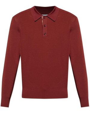 Burberry Wollpoloshirt Mit Langen Ärmeln - Rot
