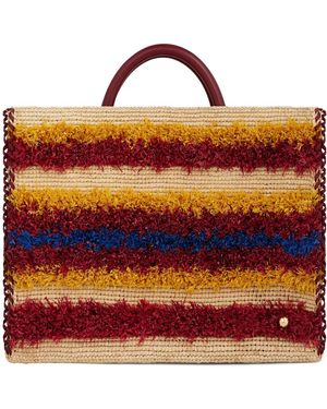 Rabanne Tassen ,Veelkleurig ,Gestreepte Raffia Schoudertas Met Franjes - Oranje
