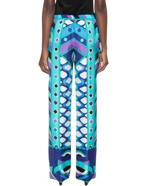 PUCCI Geometric Print Silk Broeken - Blauw