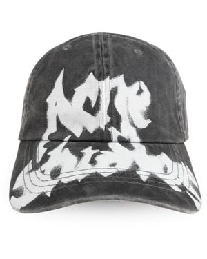 Acne Studios Accessoires ,Zwart ,Katoen Gothic Logo Cap - Grijs