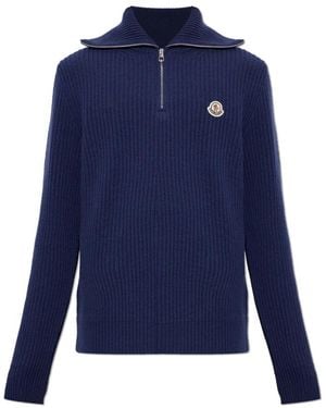 Moncler Logo Rib Wol Trui - Blauw