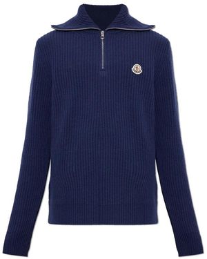 Moncler Logo Rib Wol Trui - Blauw