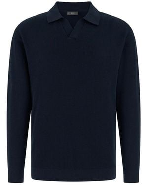 BOGGI Truien & Vesten ,Blauw ,Katoen Gebreid Poloshirt Met Open Kraag
