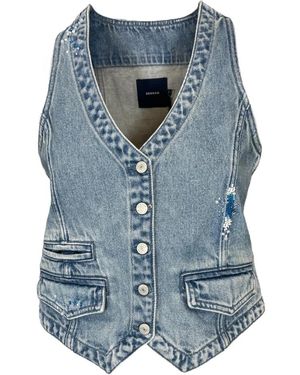 Denham Jassen ,Blauw ,Denim Geborduurde Vest Met Parels V-Hals Denim