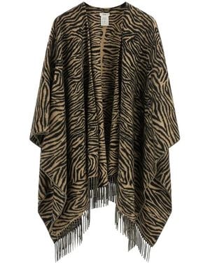 Fendi Jassen ,Wol Wol Poncho Met Tijger Animalier Print - Zwart