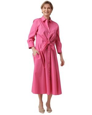 Sara Roka Kleedjes ,Roze ,Katoen Maxi-Jurk Met Klassieke Kraag En Strikdetail