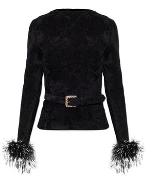 Self-Portrait Overhemden ,Zwart ,Leer Chenille Knit Feather Top