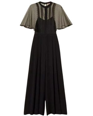 Twinset Jumpsuits & Playsuits ,Zwart ,Tule Crêpe En Plumetis Tule Jumpsuit