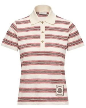 Moncler Tops ,Rood ,Katoen Gestreepte Katoenen Poloshirt - Roze
