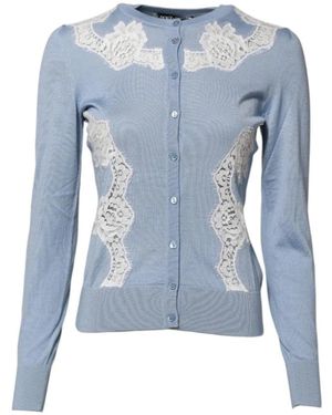 Dolce & Gabbana Blumige Spitzen Cardigan Pullover Mit Knopfverschluss - Blau