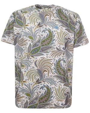 Etro Grünes Paisley Foliage Print Crewneck T-Shirt - Grau