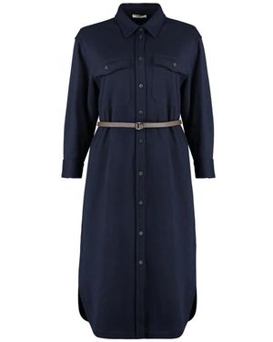 Peserico Kleedjes ,Blauw ,Katoen Long Sleeve Belted Shirt Dress