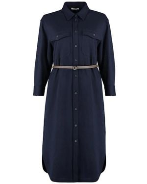 Peserico Belted Flap-Pocket Midi Shirt Dress - Blue