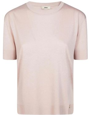 Herno Truien & Vesten ,Roze ,Katoen T-Shirt Con Bordi Continui