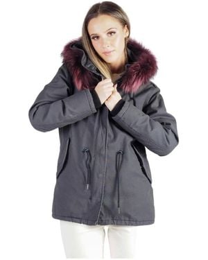 Canadian Jassen ,Grijs ,Polyester Parka Jas Met Bontkraag - Blauw