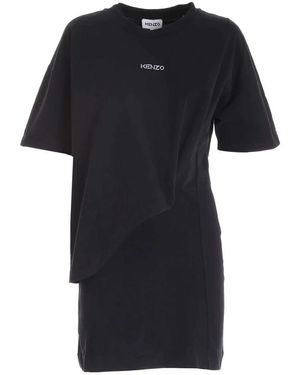 KENZO Kleedjes ,Zwart ,Katoen Asymmetrische T-Shirtjurk Met Logo