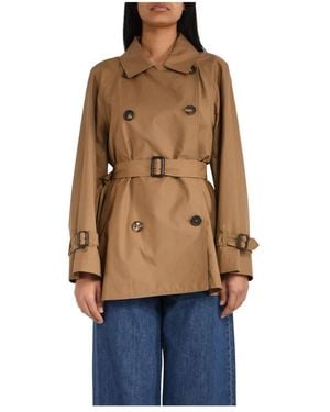 Max Mara Jassen ,Bruin ,Katoen Korte Double-Breasted Jas - Naturel