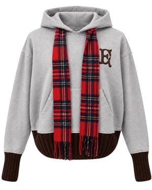 Egonlab Hoodies & Sweatvesten ,Grijs ,Katoen Hoodie Met Geïntegreerde Ruitjessjaal